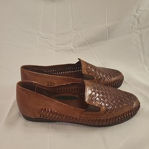 Lions Den By Haband Leather Slip-On Brown Woven Loafers men's Size 10D EUC